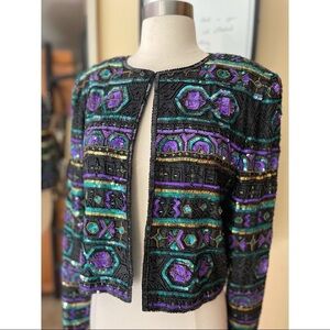 VINTAGE JOAN LESLIE sequin/beaded jacket sz M